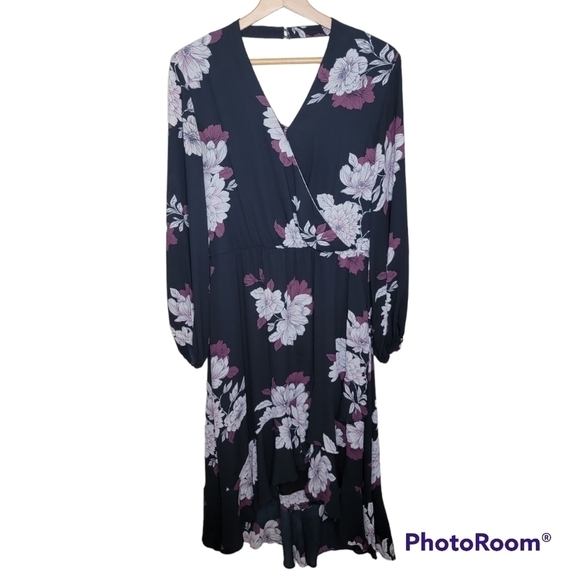 Badgley Mischka for Le Tote | Floral Long Sleeve Open Draped Back Dress - Picture 1 of 9